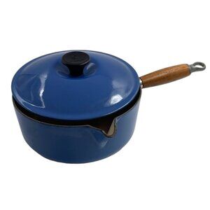 Vintage Le Creuset #20 Sauce Pan Pot & Lid Blue Wood Handle Pouring Spout France
